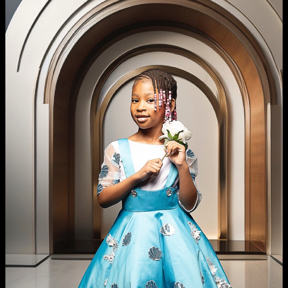 Elegant Blue Floral Dress for Girls
